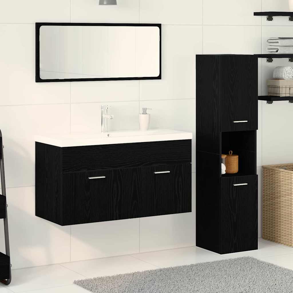 Set Di Mobili Per Il Bagno 4 Pcs Rovere Nero Legno Multistrato