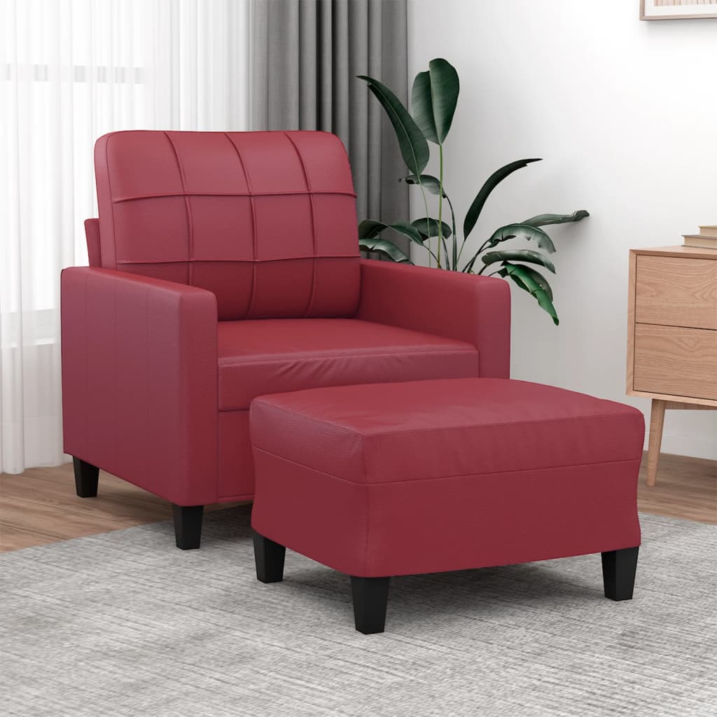 Poltrona Con Poggiapiedi Rosso Vino 60 Cm In Similpelle