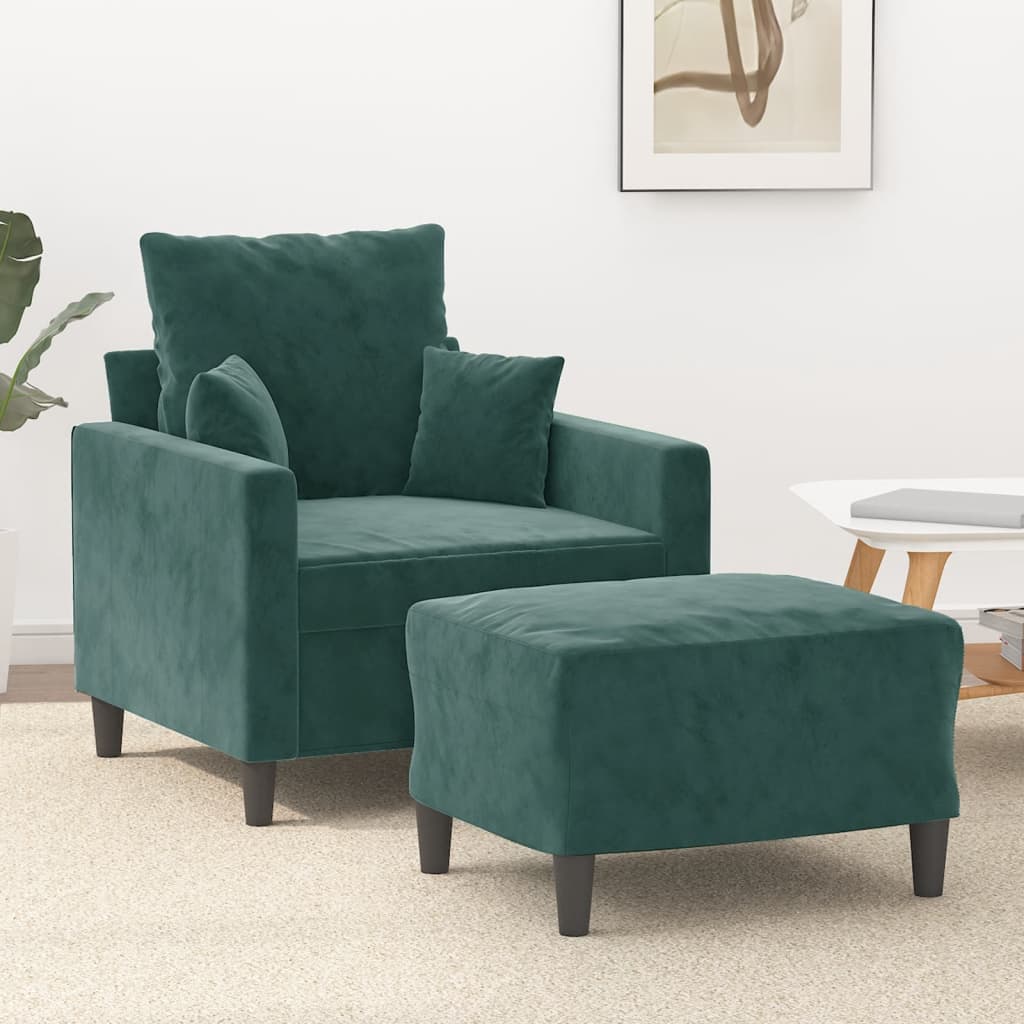 Poltroncina Con Poggiapiedi Verde Scuro 60 Cm In Velluto
