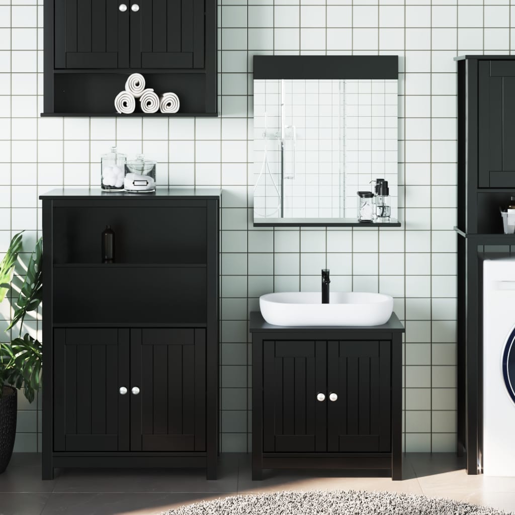 Set Mobili Da Bagno 3 Pz Berg Nero In Legno Massello Di Pino