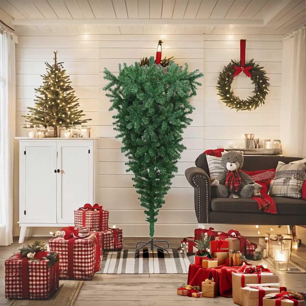 Albero Di Natale Artificiale Capovolto Con Supporto Verde 180 Cm Pvc