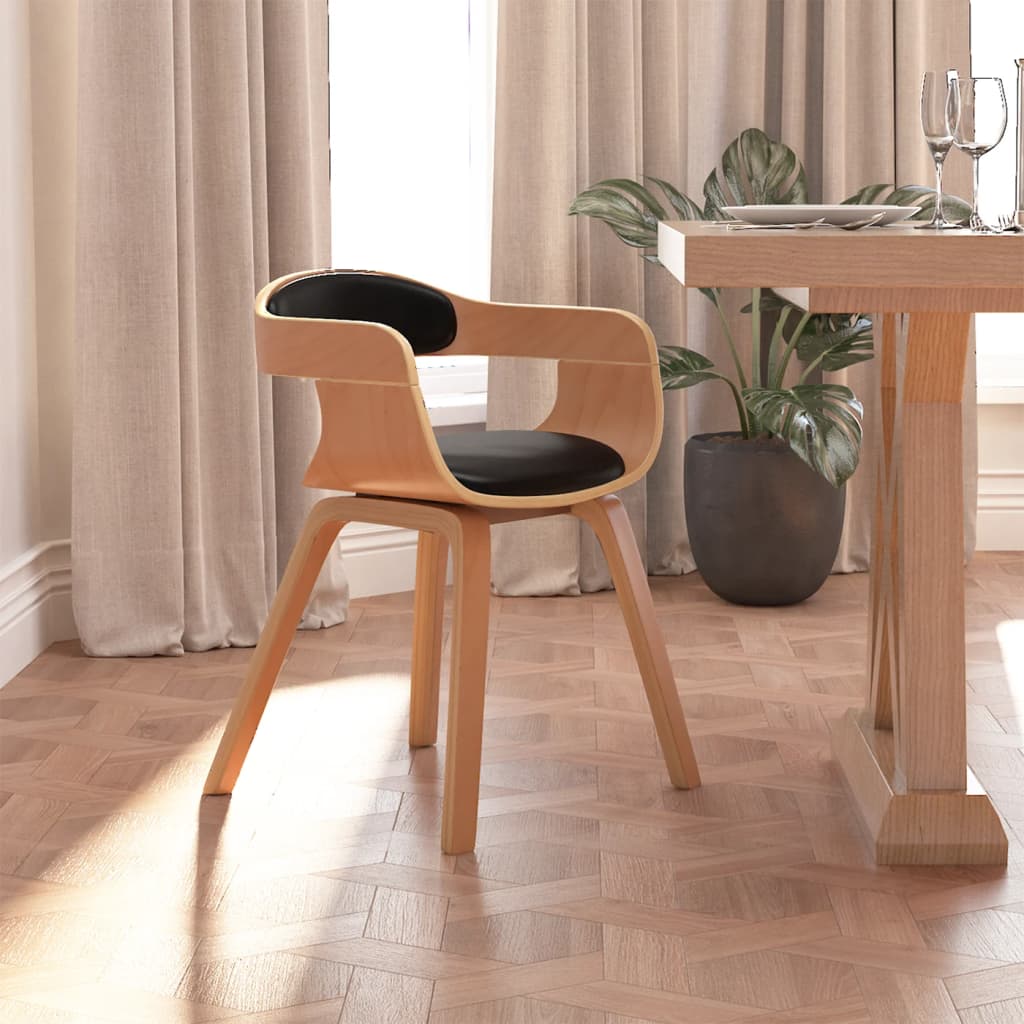 Sedia Da Pranzo Nera In Legno Curvato E Similpelle