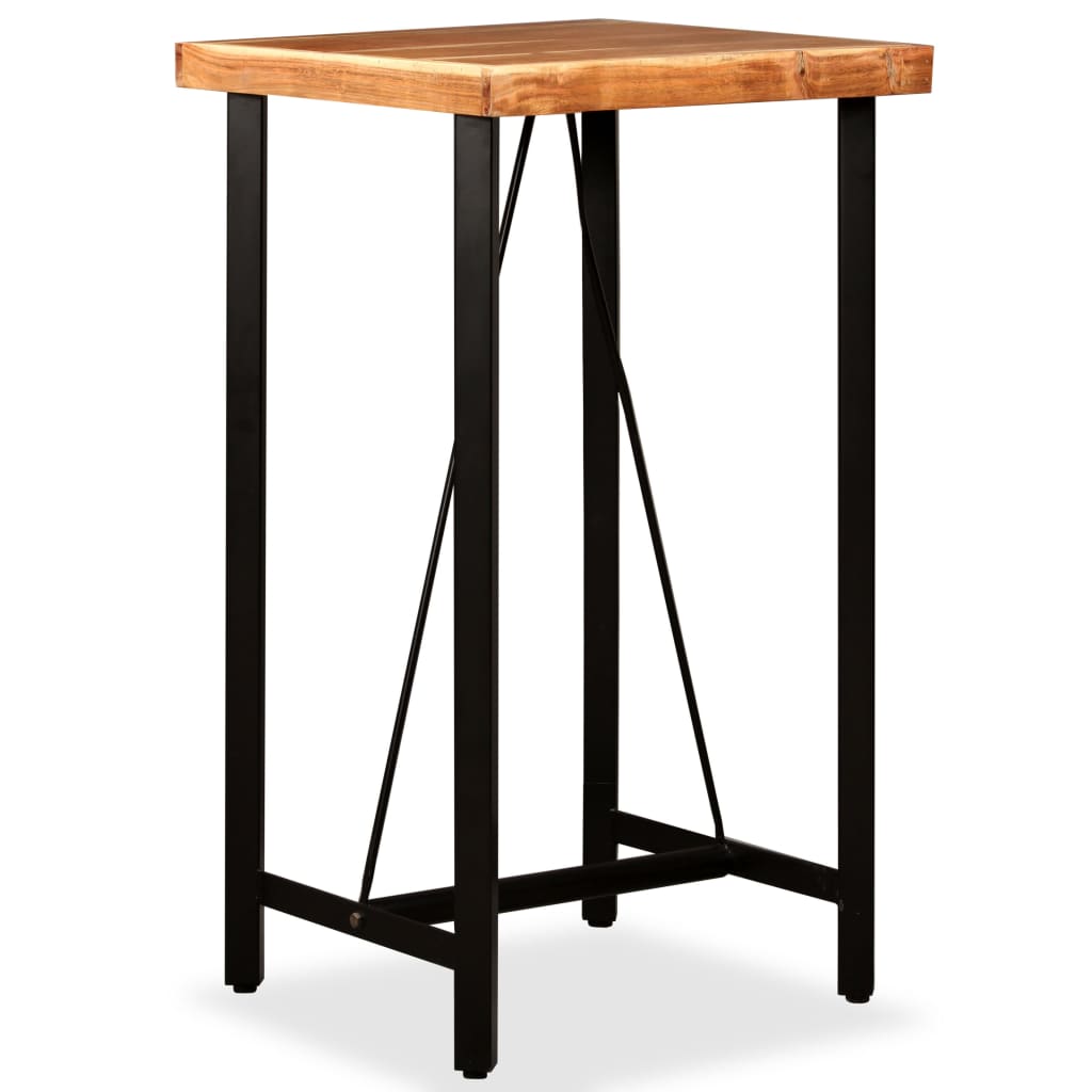 Set Da Bar 3 Pz In Legno Massello Di Acacia E Vera Pelle