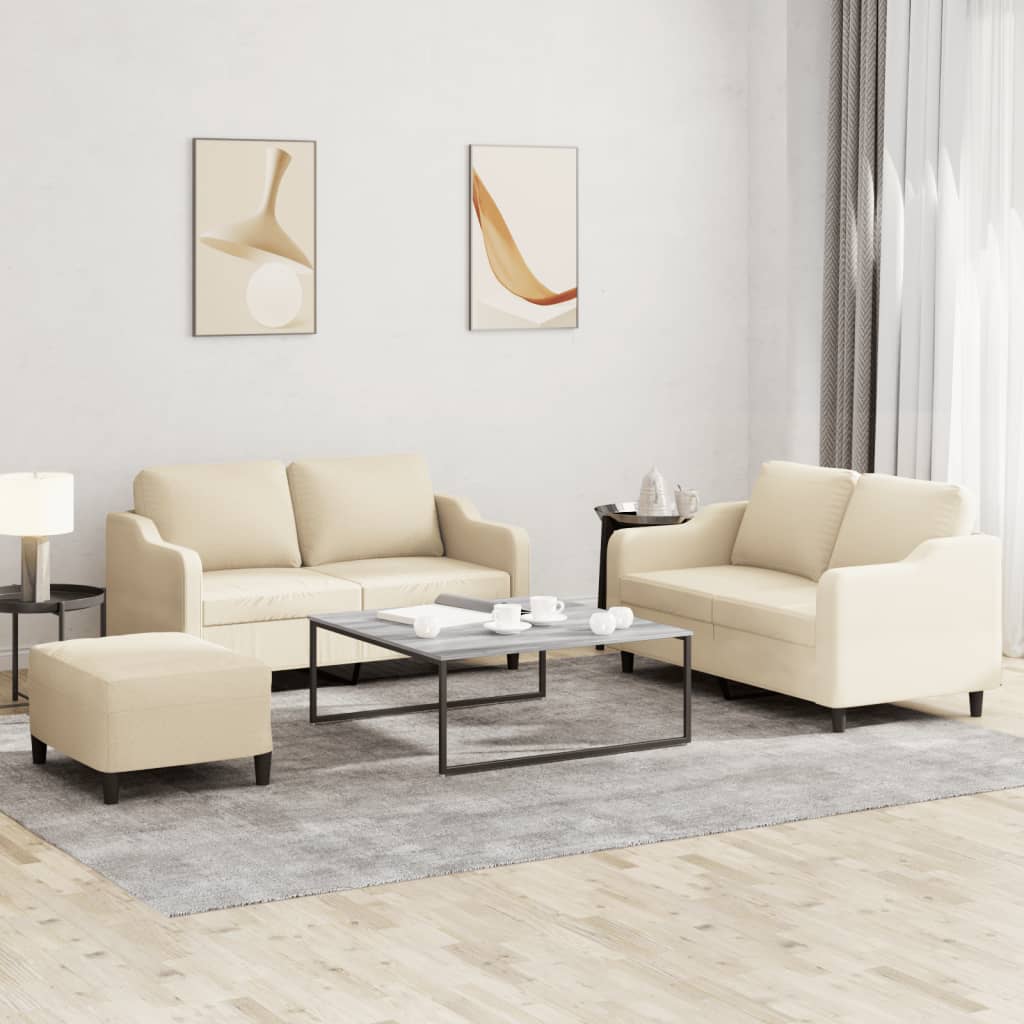Set Di Divani 3 Pz Con Cuscini Crema In Tessuto