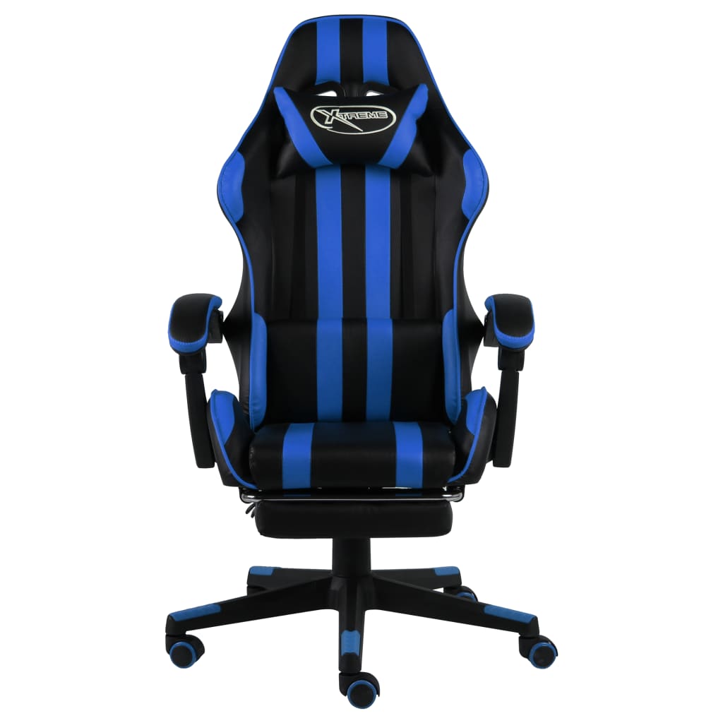 Sedia Da Gaming Con Poggiapiedi Blu E Nera In Similpelle