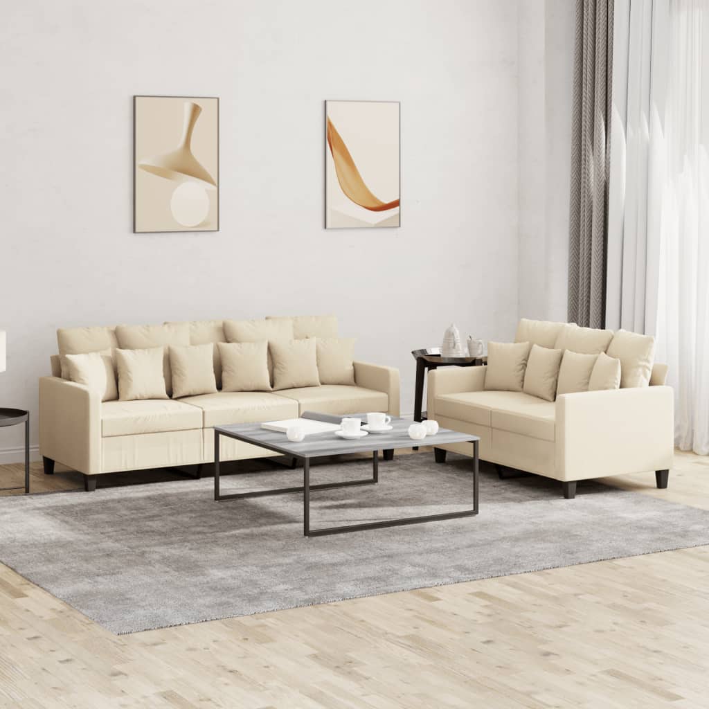 Set Di Divani 2 Pz Con Cuscini Crema In Tessuto