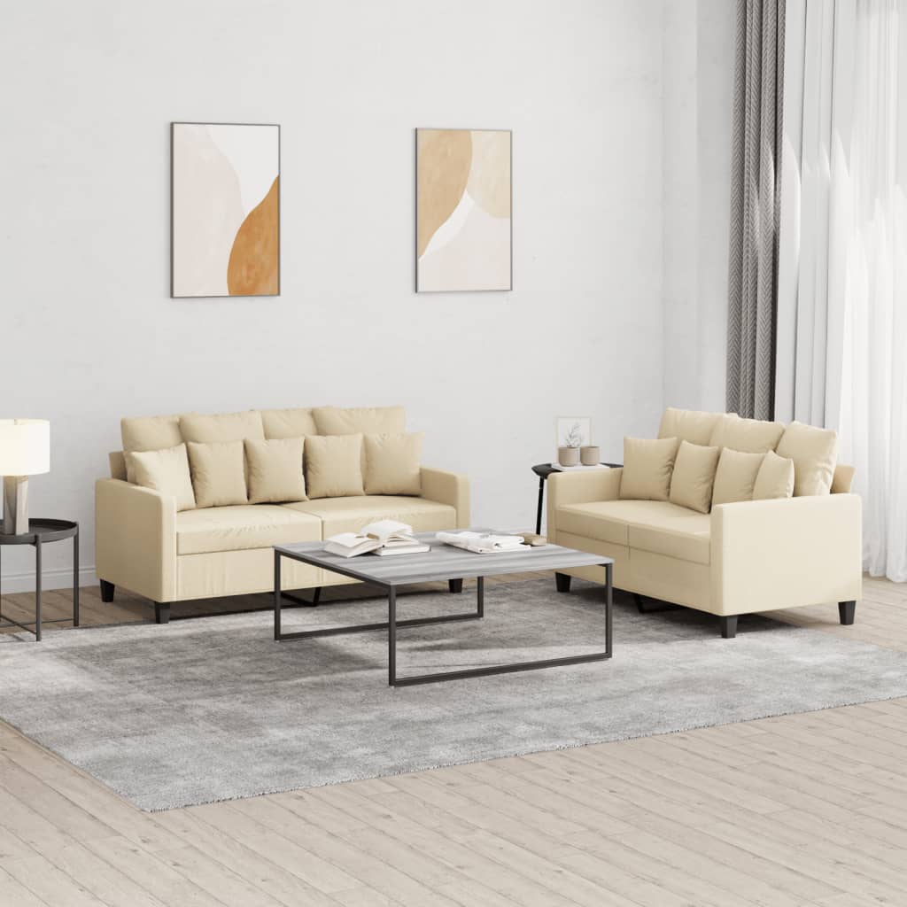 Set Di Divani 2 Pz Con Cuscini Crema In Tessuto