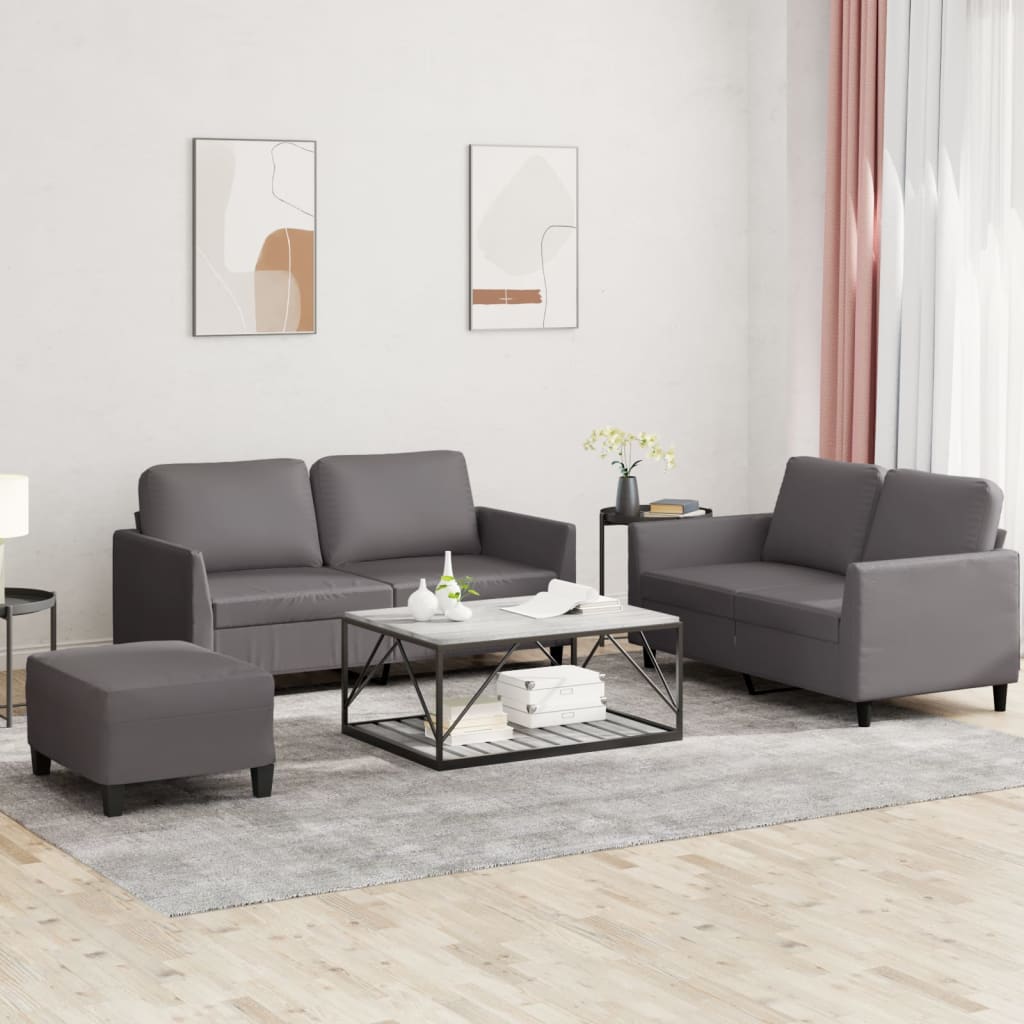 Set Di Divani 3 Pz Con Cuscini Grigio In Similpelle