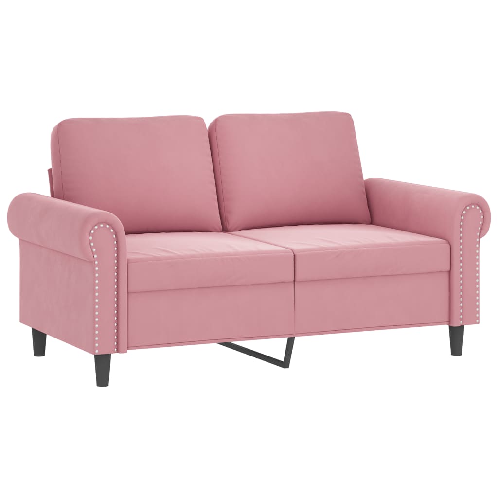 Set Di Divani 2 Pz Con Cuscini Rosa In Velluto - Image 3