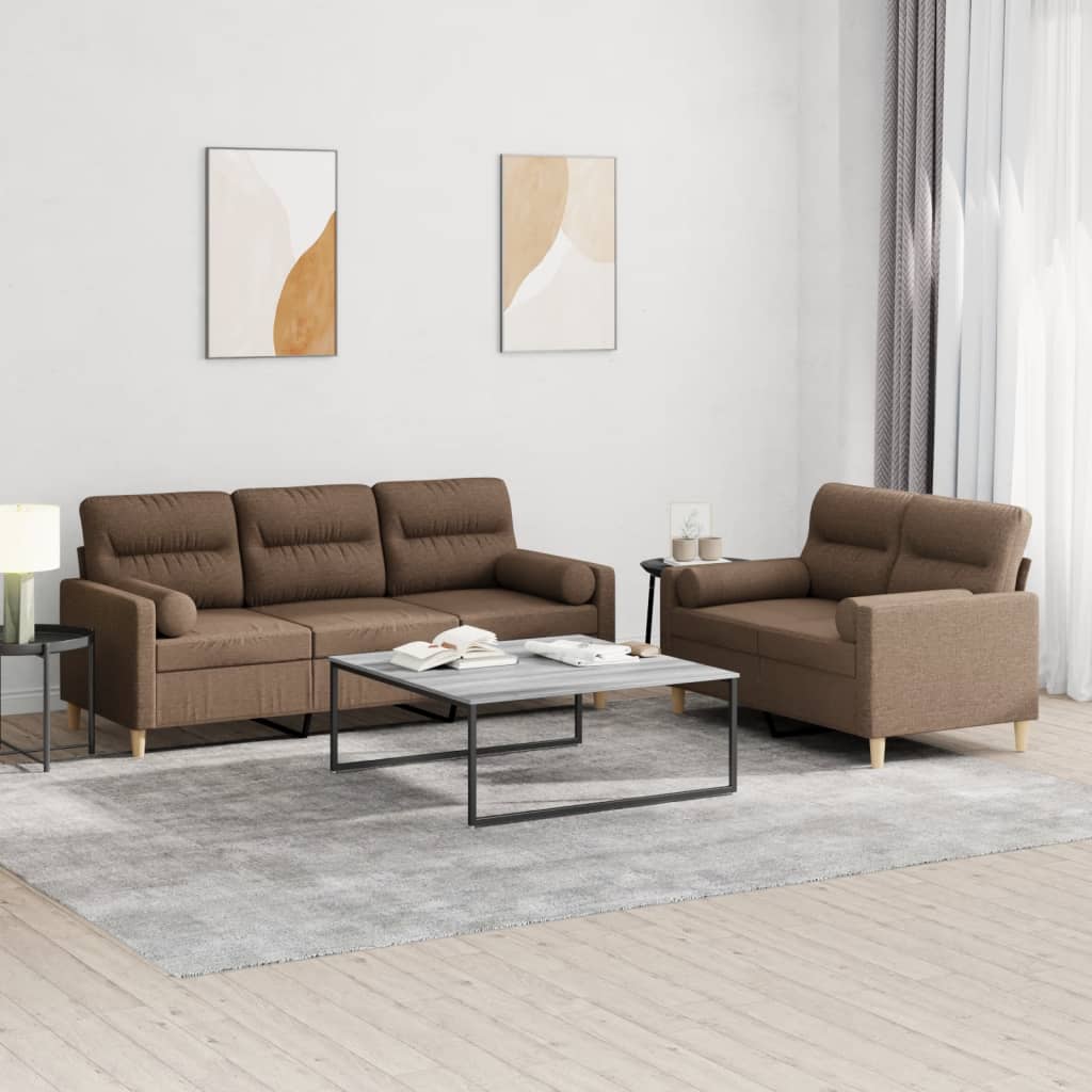 Set Di Divani 2 Pz Con Cuscini Marrone In Tessuto