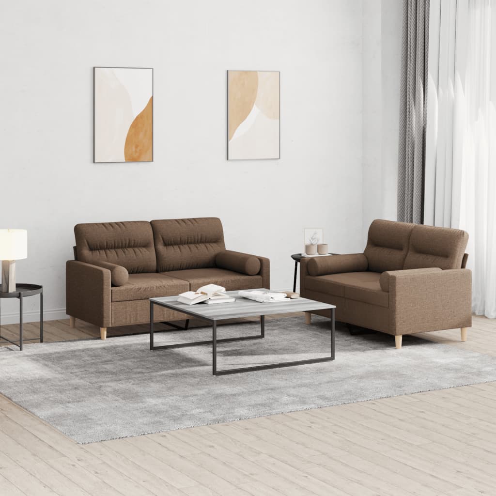 Set Di Divani 2 Pz Con Cuscini Marrone In Tessuto