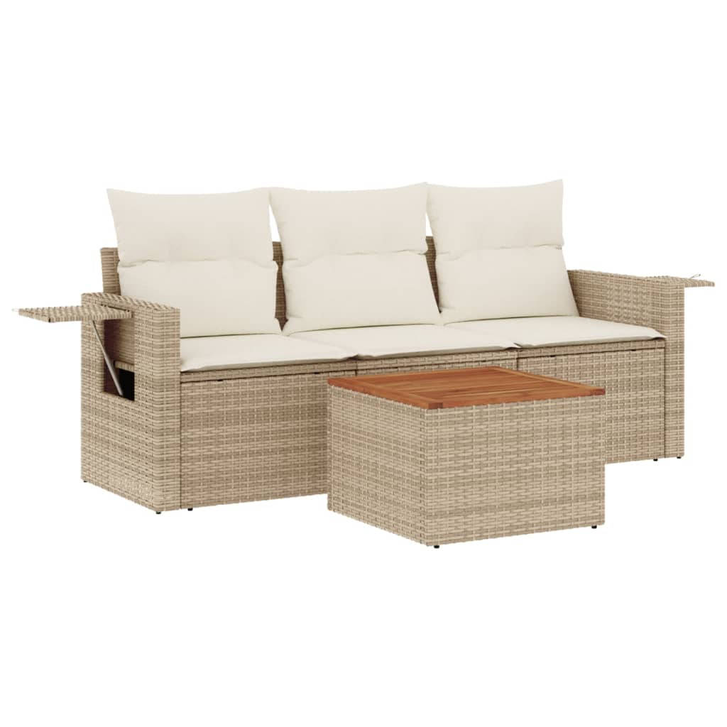 Set Divano Da Giardino 4 Pz Con Cuscini Beige In Polyrattan - Image 2