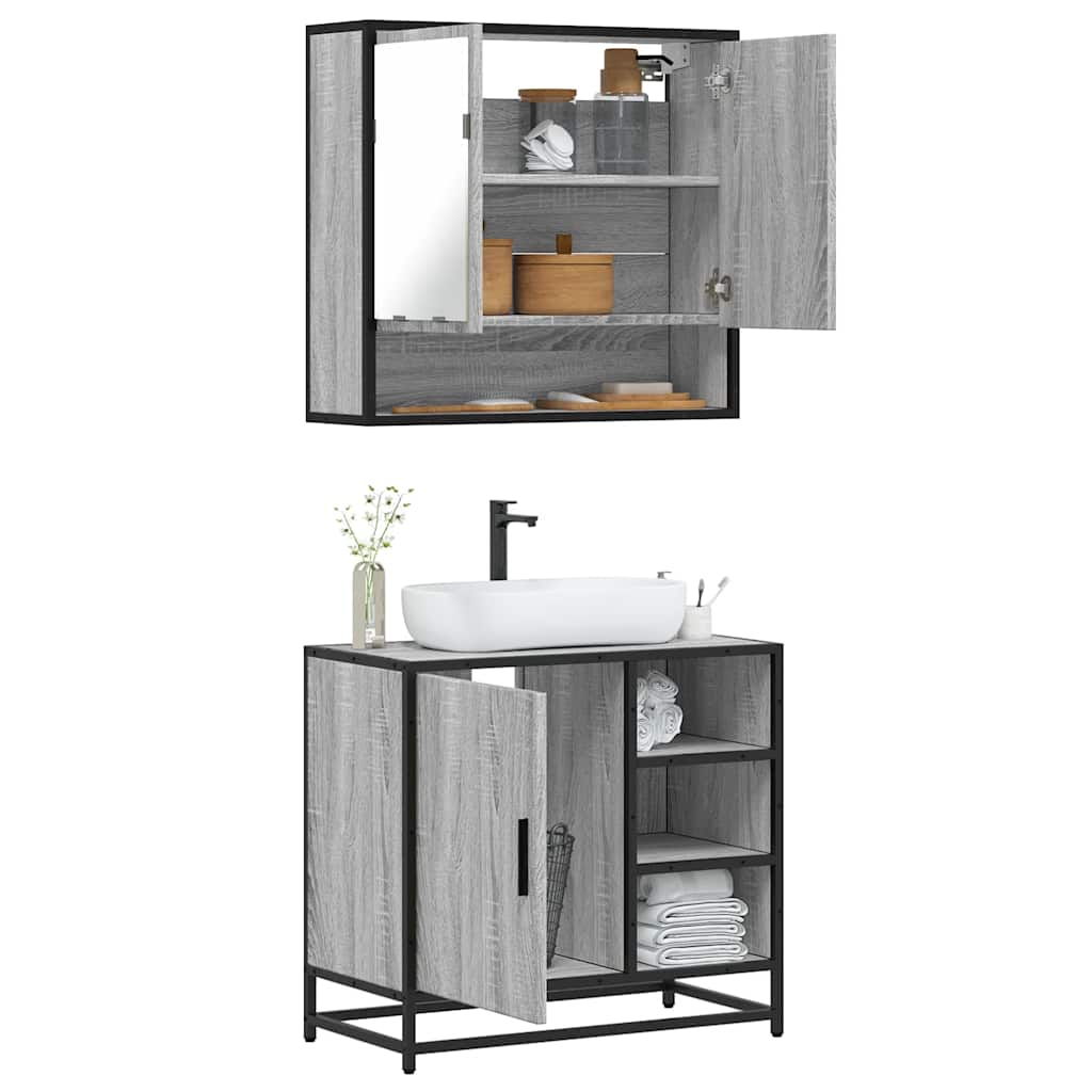 Set Mobili Da Bagno 2 Pz Grigio Sonoma In Legno Multistrato