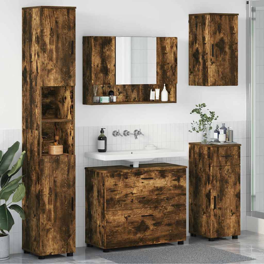 Set Di Mobili Per Il Bagno Con Cassetto 5 Pcs Rovere Fumé