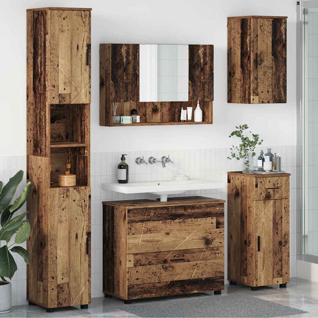Set Di Mobili Per Il Bagno Con Cassetto 5 Pcs Legno Vecchio