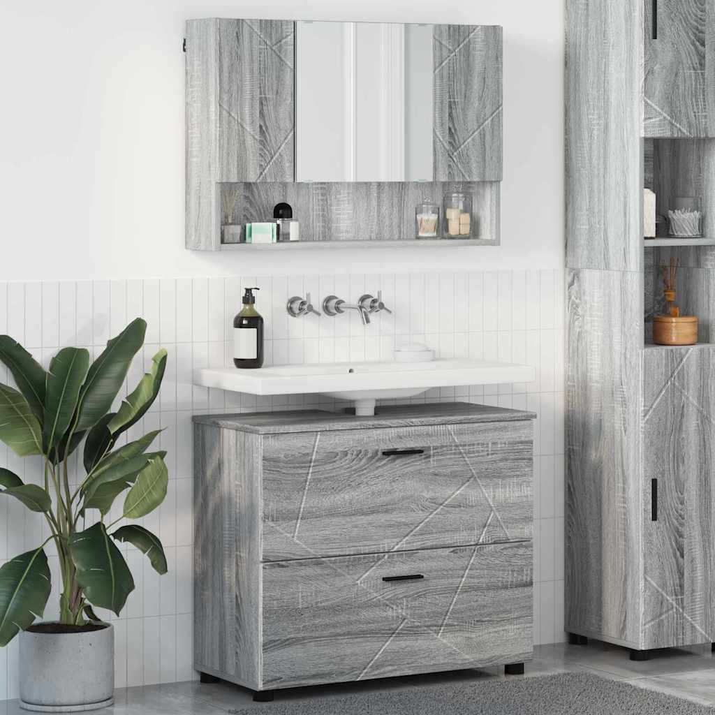 Set Di Mobili Per Il Bagno Con Cassetto 2 Pcs Grigio Sonoma
