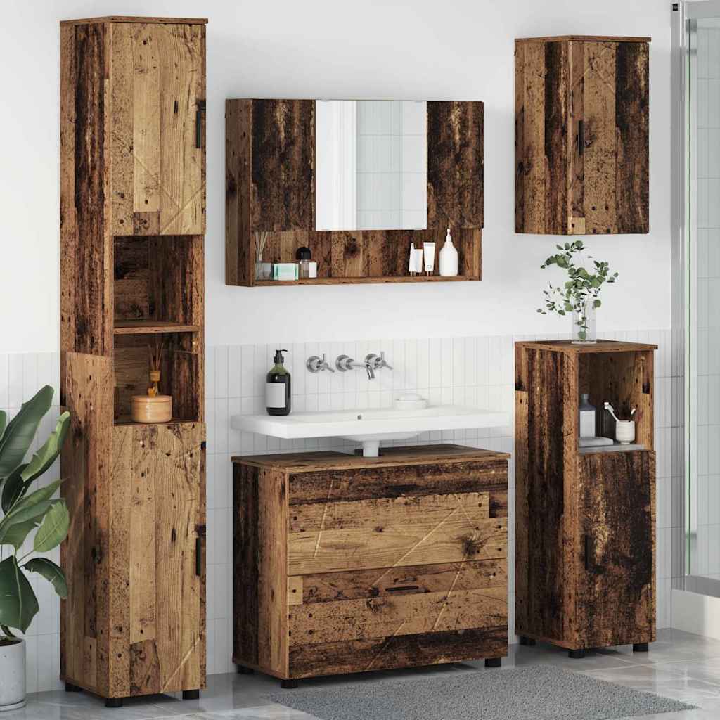 Set Di Mobili Per Il Bagno Con Cassetto 5 Pcs Legno Vecchio