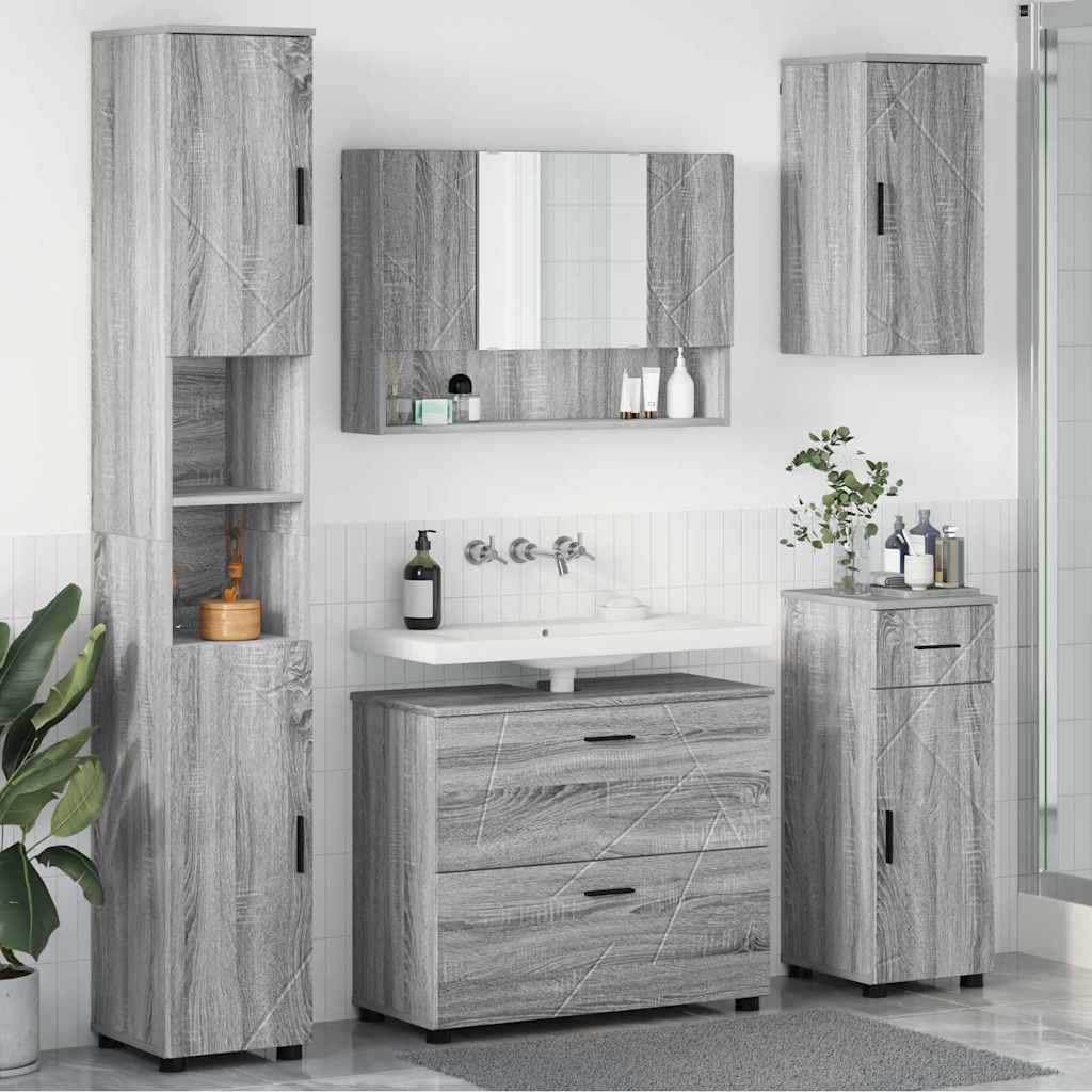 Set Di Mobili Per Il Bagno Con Cassetto 5 Pcs Grigio Sonoma