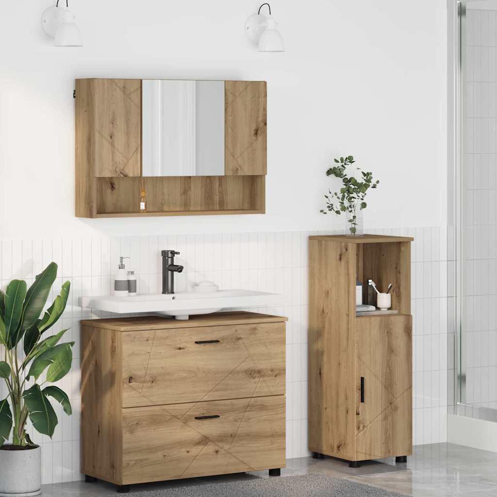 Set Di Mobili Per Il Bagno Con Porta 3 Pcs Rovere Artigianale