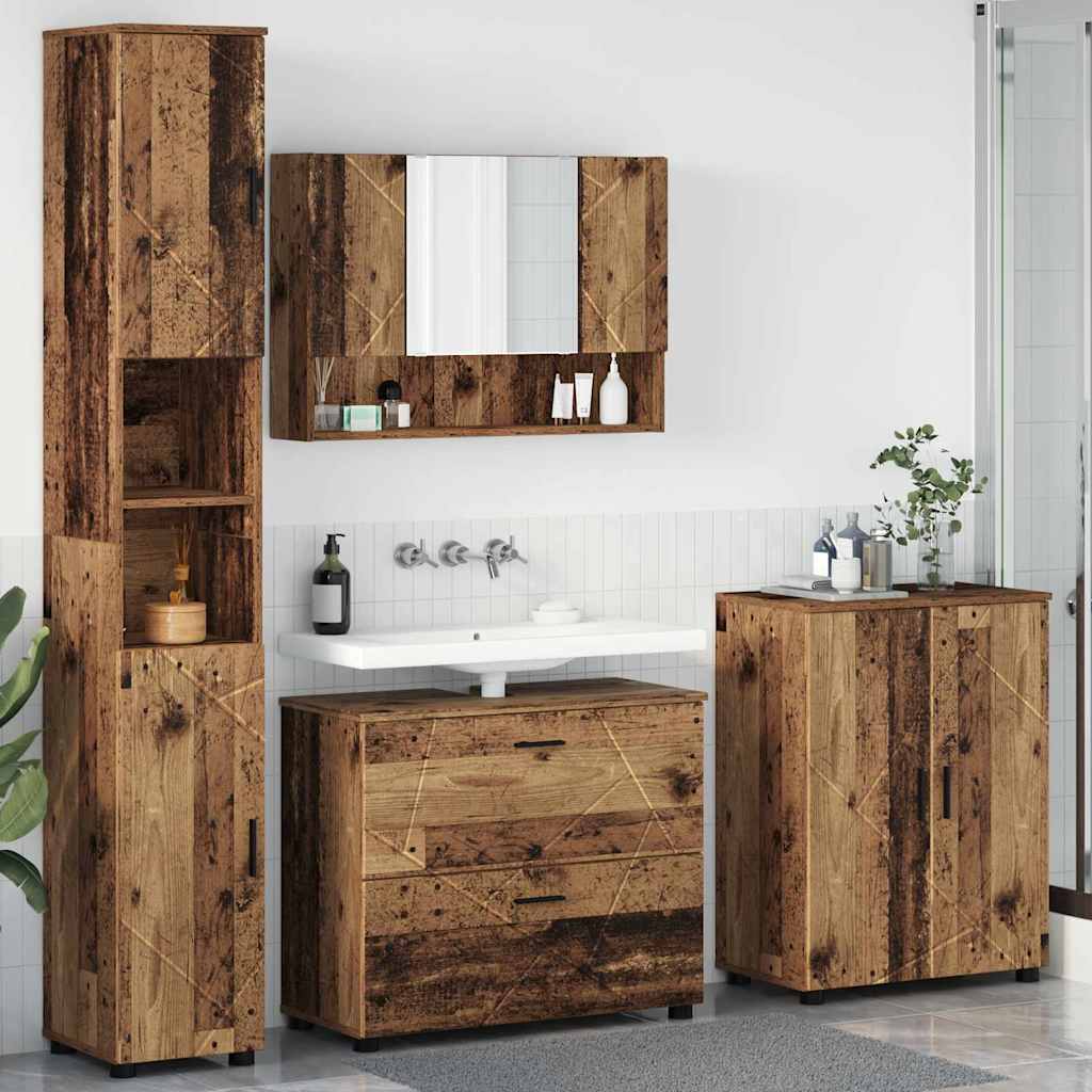 Set Di Mobili Per Il Bagno Con Cassetto 4 Pcs Legno Vecchio