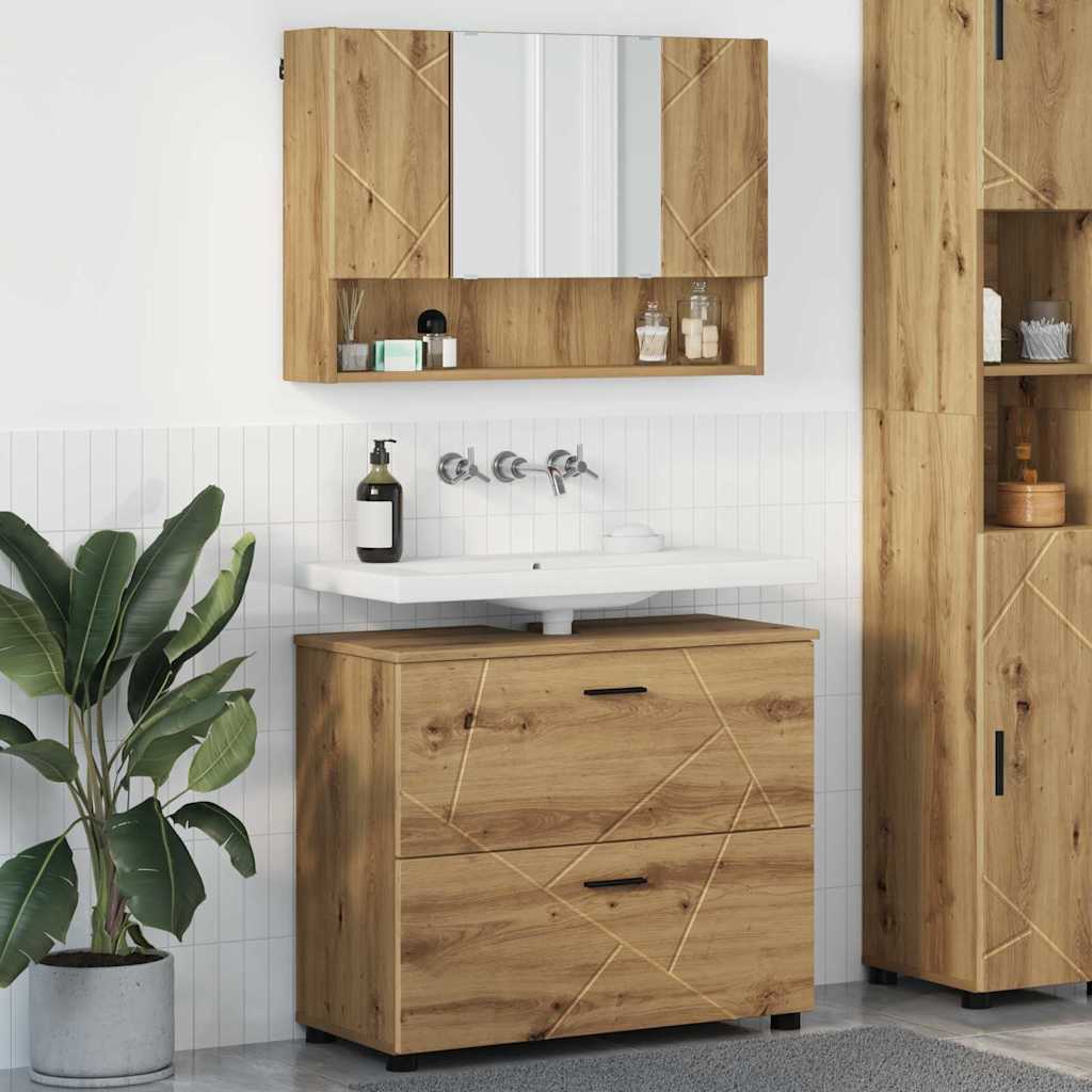 Set Di Mobili Per Il Bagno Con Porta 2 Pcs Rovere Artigianale
