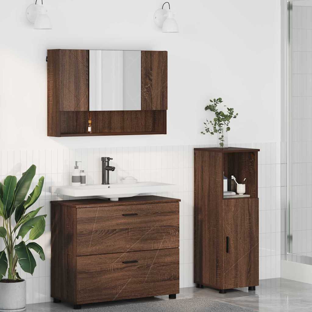 Set Di Mobili Per Il Bagno Con Cassetto 3 Pcs Rovere Marrone