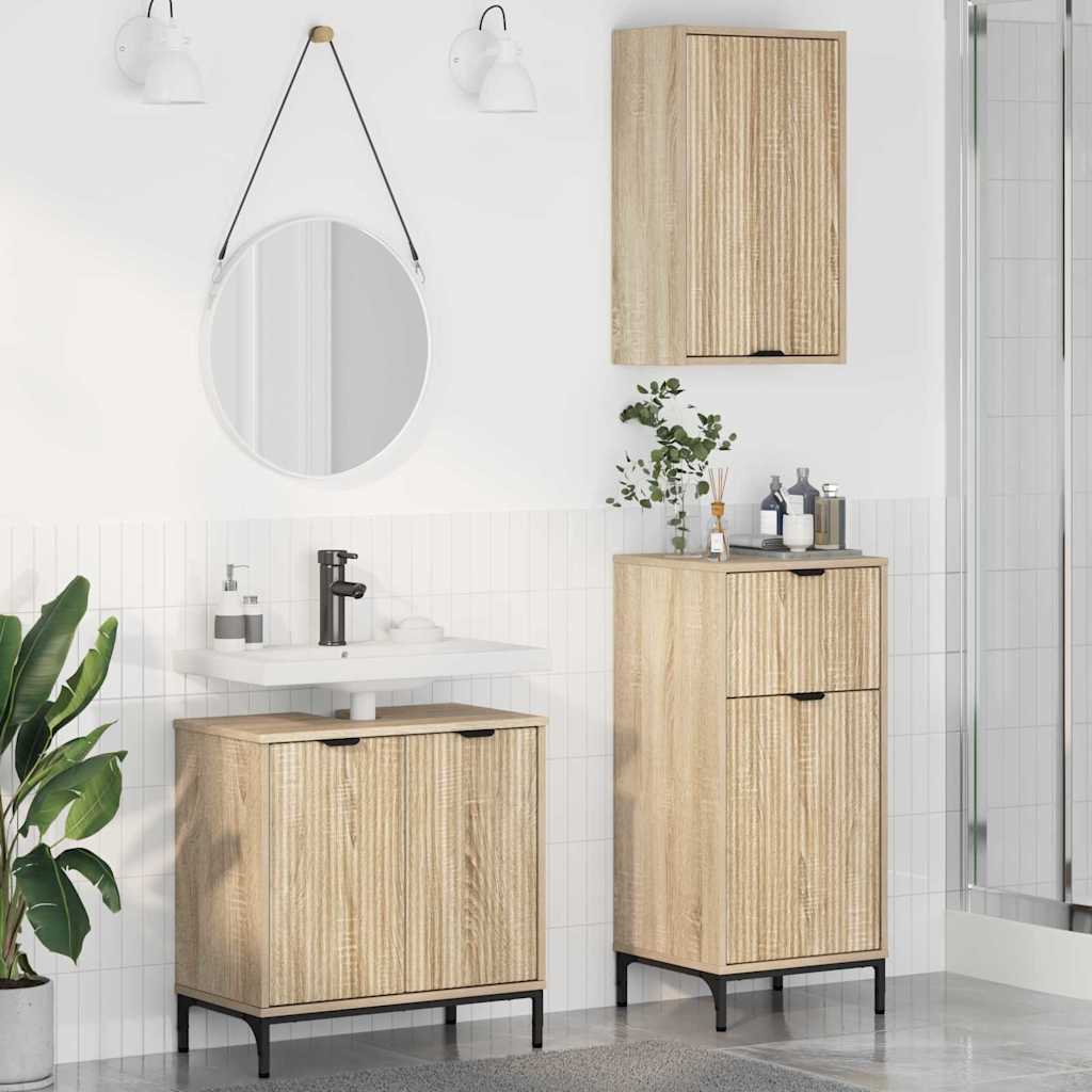Set Di Mobili Per Il Bagno Con Cassetto 3 Pcs Rovere Sonoma