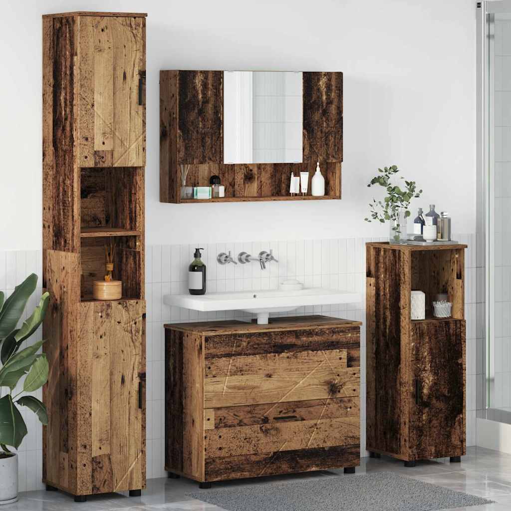Set Di Mobili Per Il Bagno Con Cassetto 4 Pcs Legno Vecchio