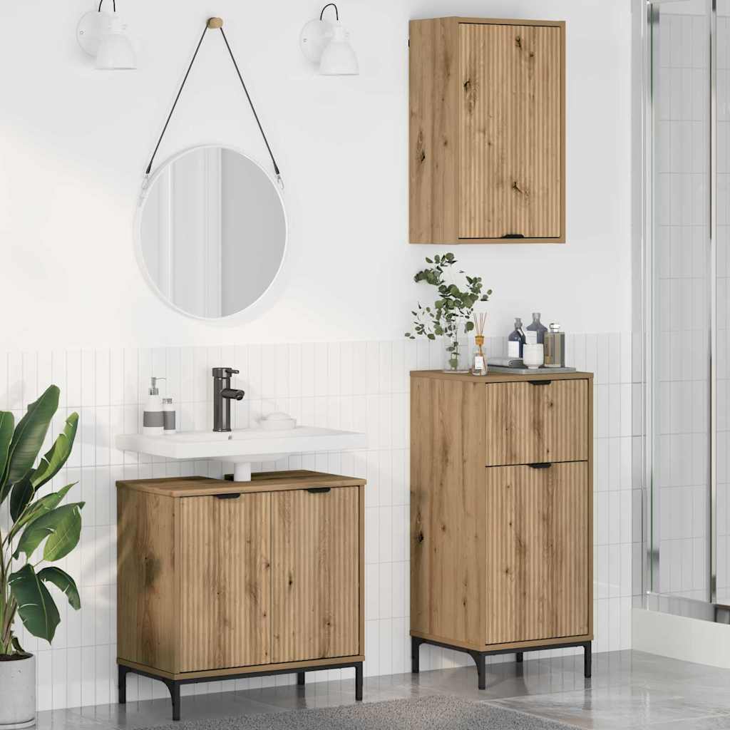 Set Di Mobili Per Il Bagno Con Porta 3 Pcs Rovere Artigianale