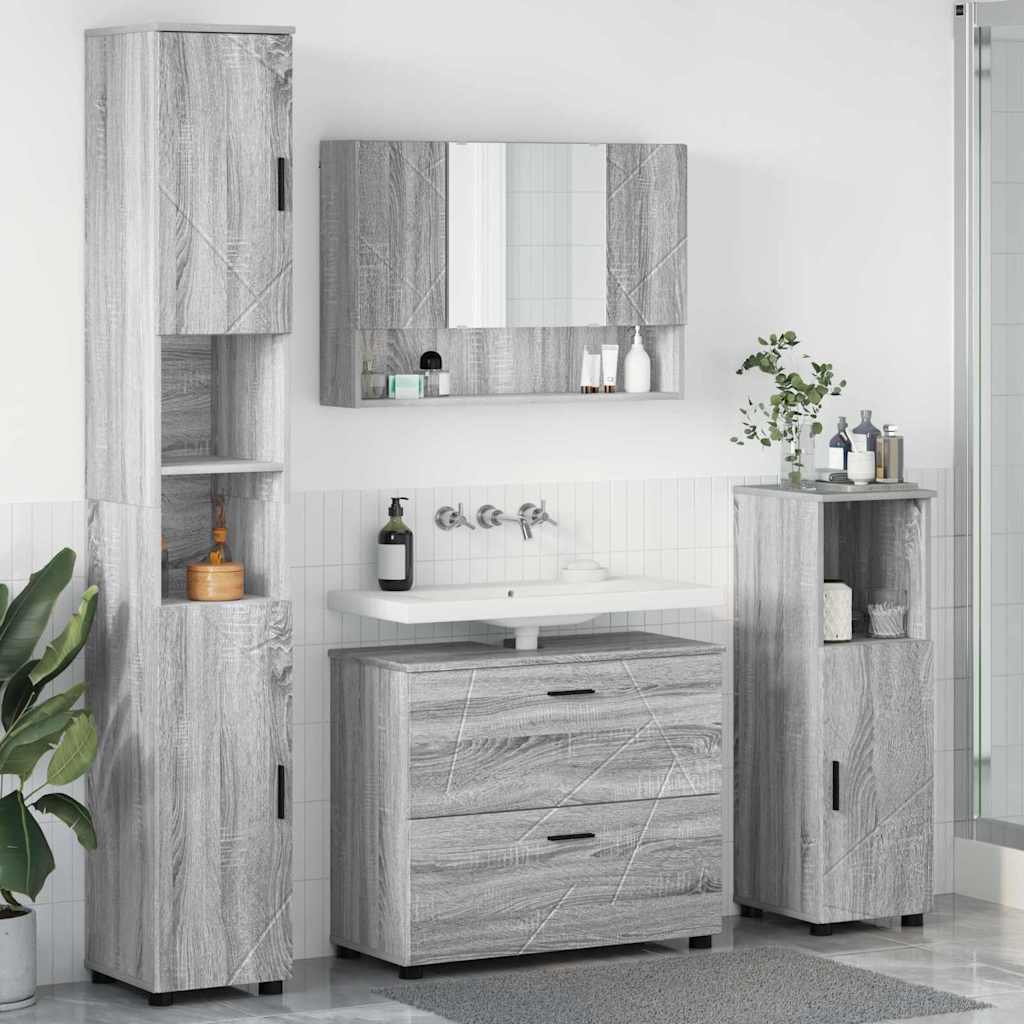 Set Di Mobili Per Il Bagno Con Cassetto 4 Pcs Grigio Sonoma