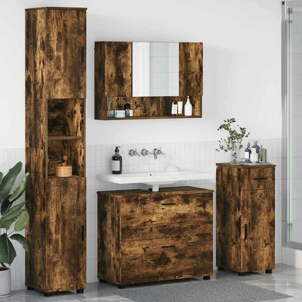Set Di Mobili Per Il Bagno Con Cassetto 4 Pcs Rovere Fumé