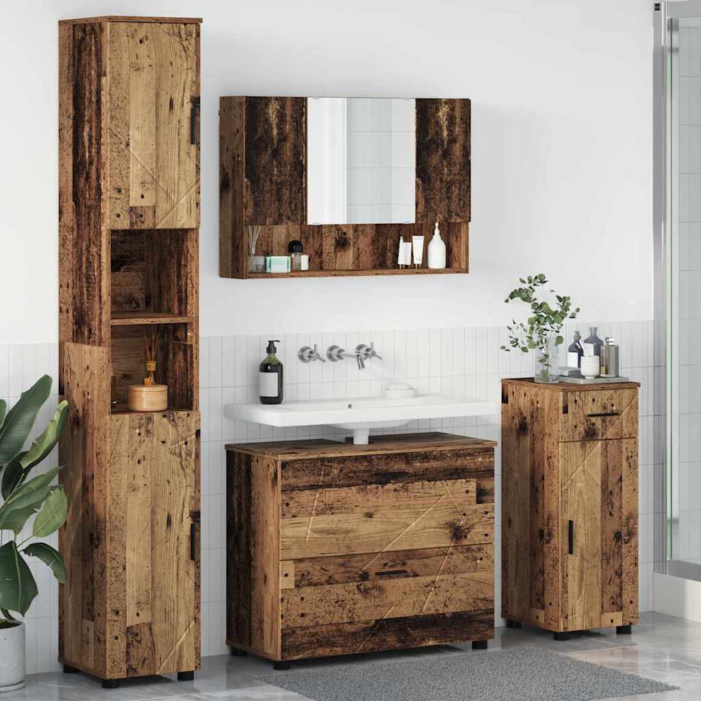 Set Di Mobili Per Il Bagno Con Cassetto 4 Pcs Legno Vecchio