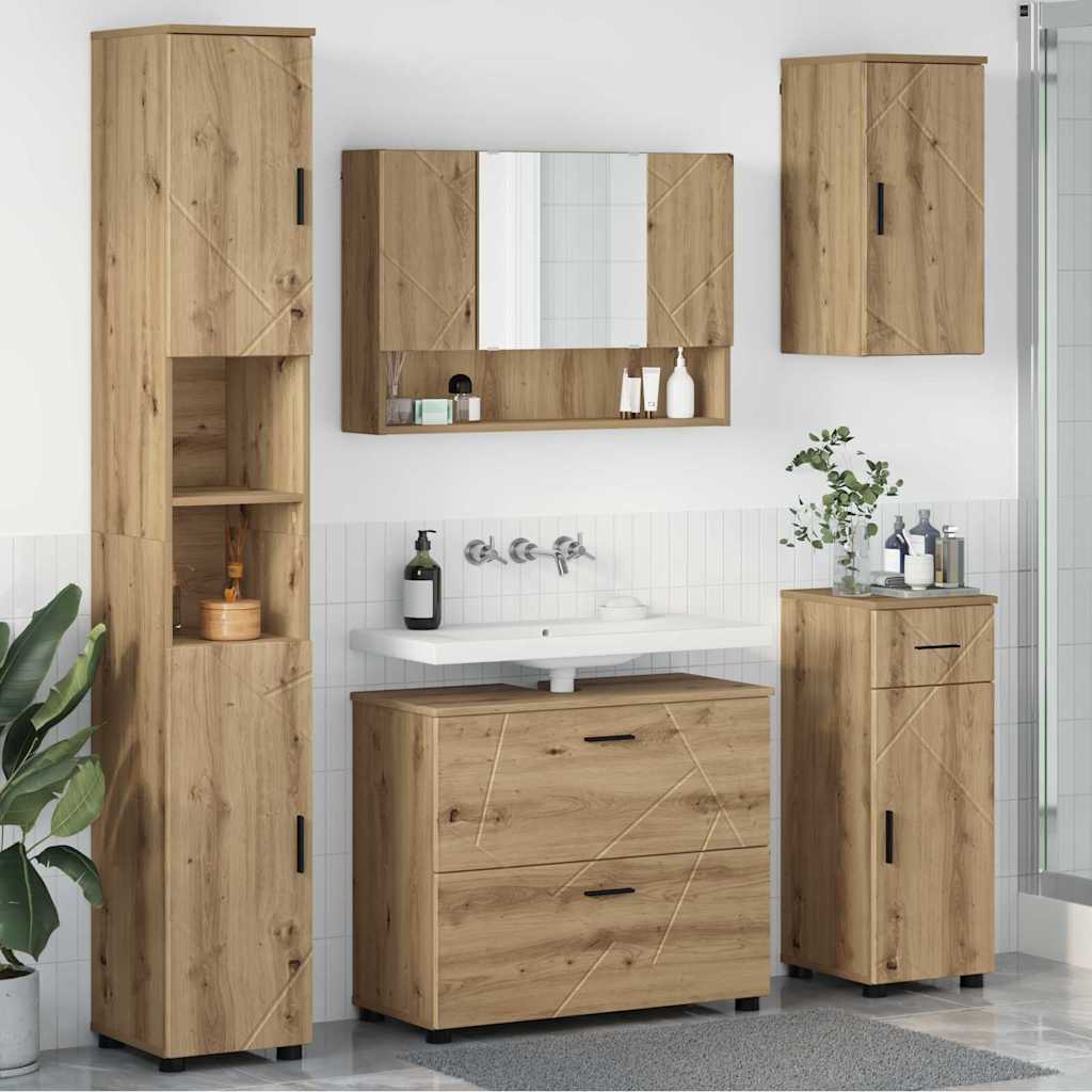 Set Di Mobili Per Il Bagno Con Porta 5 Pcs Rovere Artigianale
