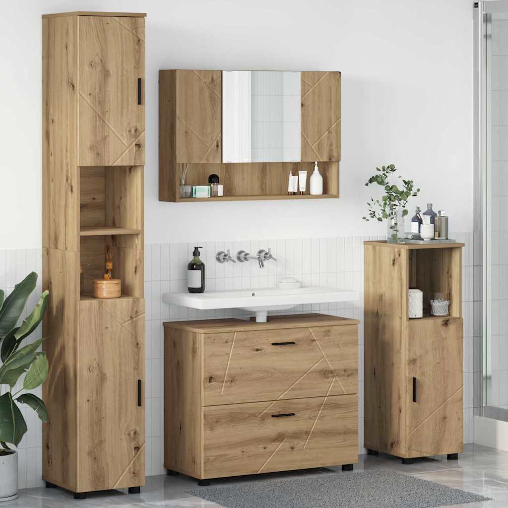 Set Di Mobili Per Il Bagno Con Porta 4 Pcs Rovere Artigianale