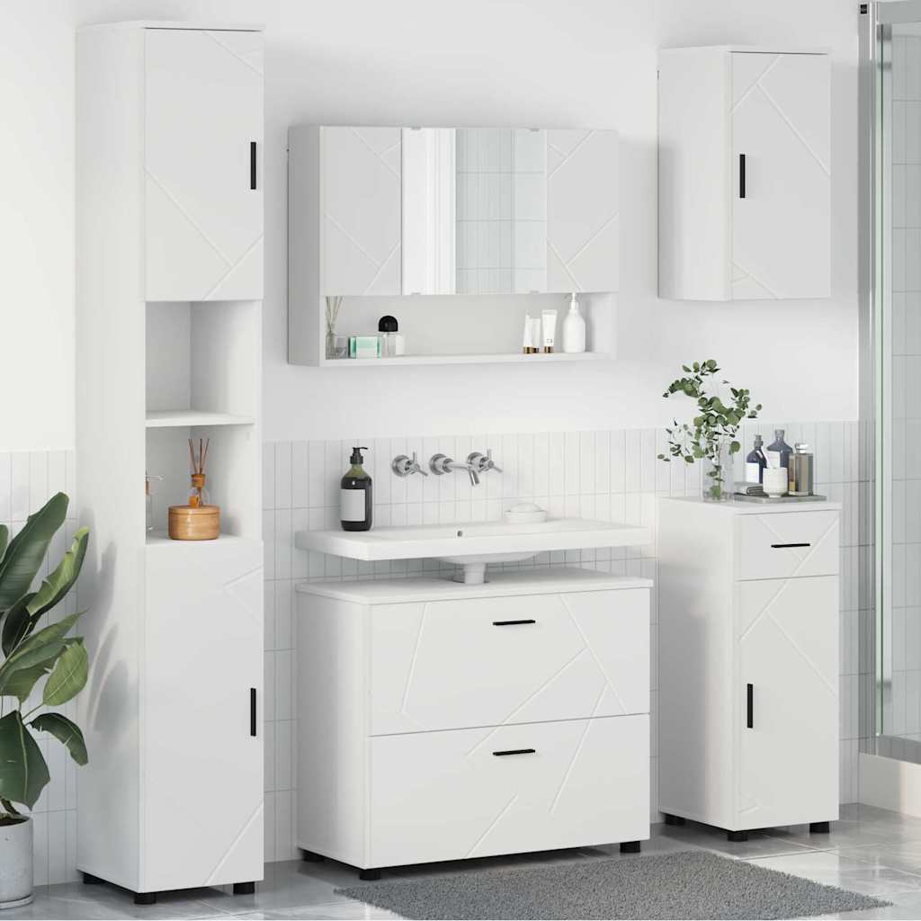 Set Di Mobili Per Il Bagno Con Cassetto Con Porta 5 Pcs Bianco