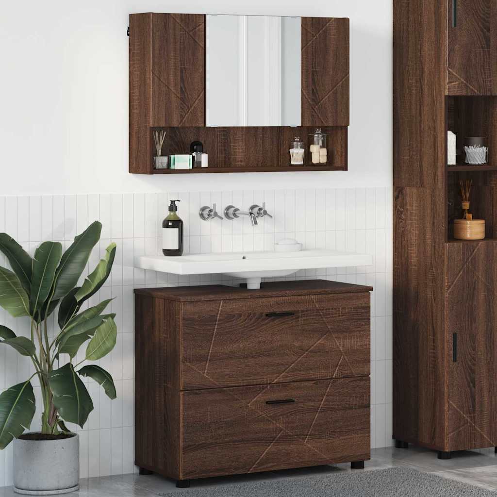 Set Di Mobili Per Il Bagno Con Cassetto 2 Pcs Rovere Marrone