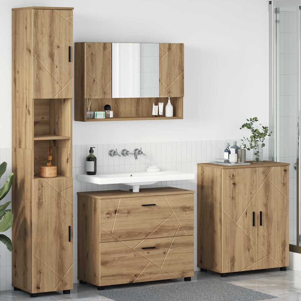 Set Di Mobili Per Il Bagno Con Porta 4 Pcs Rovere Artigianale