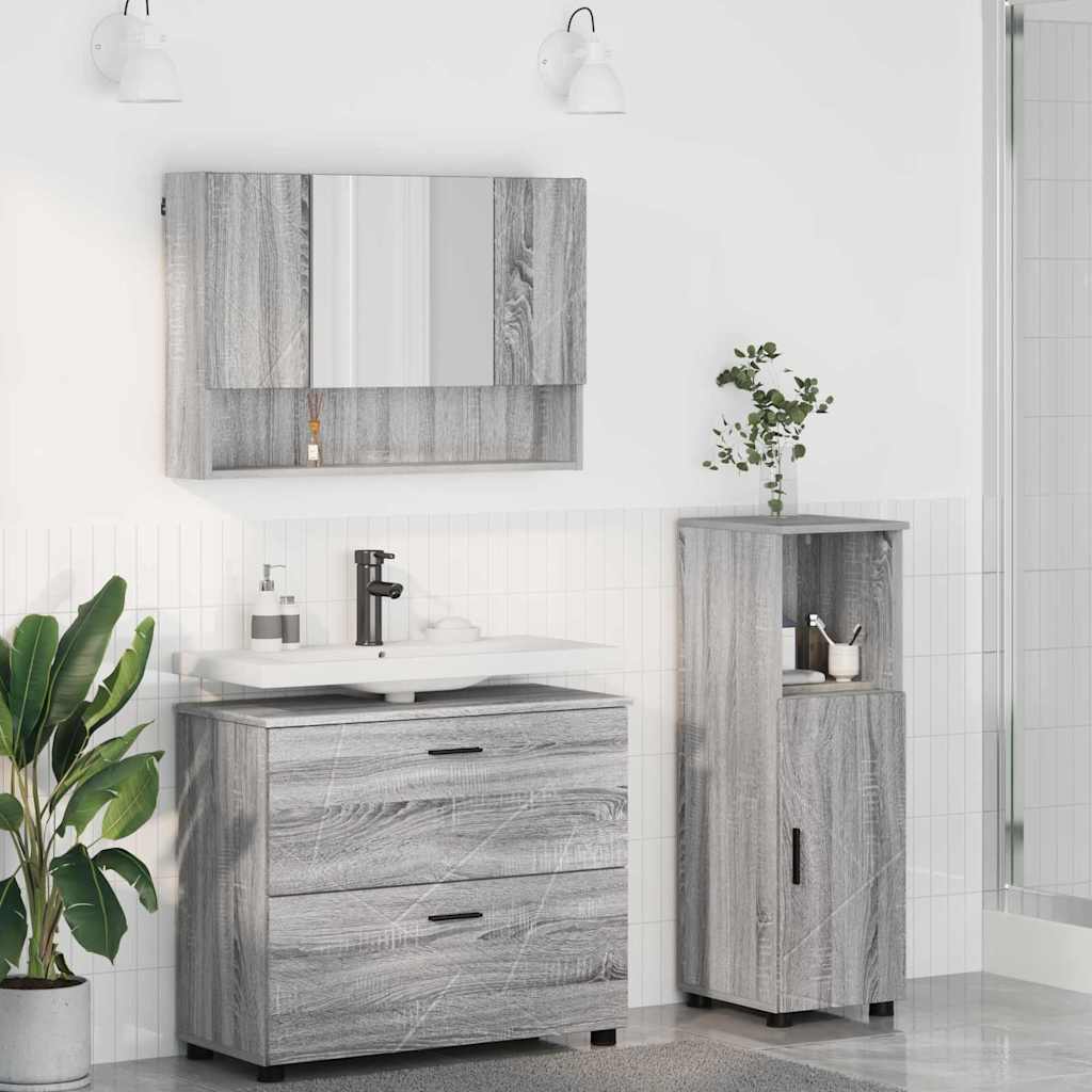 Set Di Mobili Per Il Bagno Con Cassetto 3 Pcs Grigio Sonoma