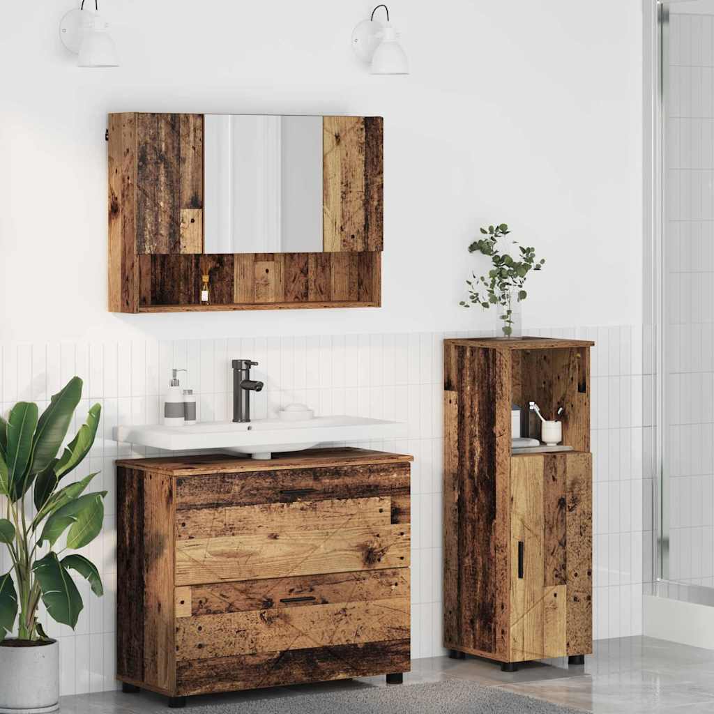 Set Di Mobili Per Il Bagno Con Cassetto 3 Pcs Legno Vecchio