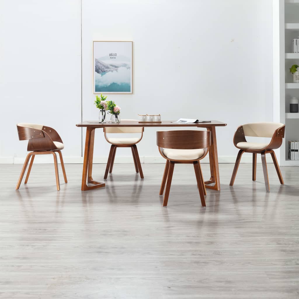 Sedie Da Pranzo 4 Pz In Legno Curvato E Similpelle Crema
