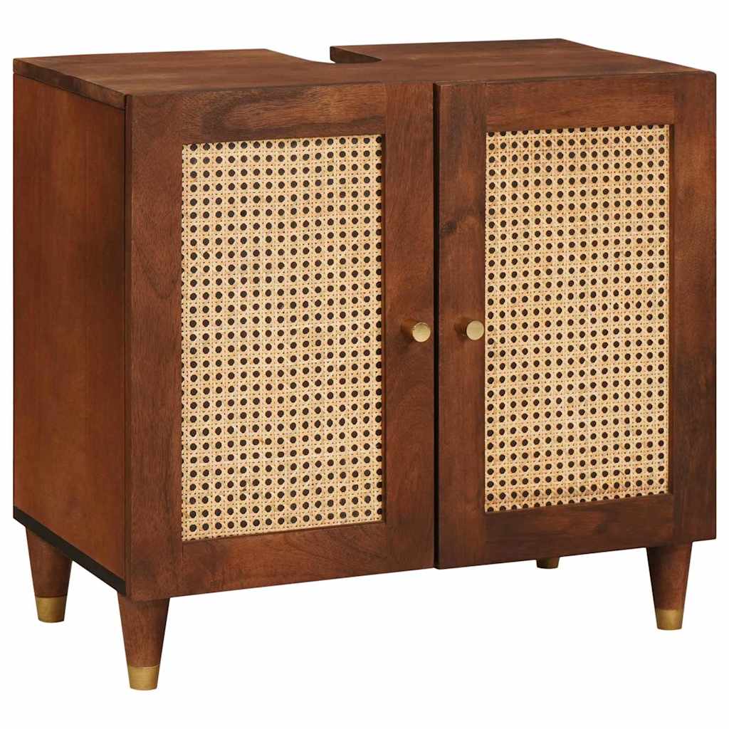 Mobile Da Bagno 5 Pcs Marrone E Nero Legno Di Mango Massello - Image 3