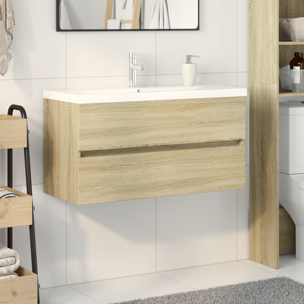 Set Mobili Da Bagno 2 Pz In Ceramica E Legno Multistrato