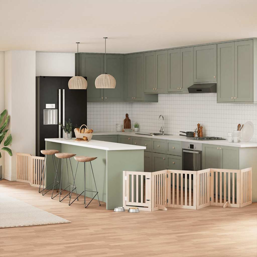 Cancello Per Cani Con Porta Pieghevole 9 Pannelli 450 Cm Pioppo