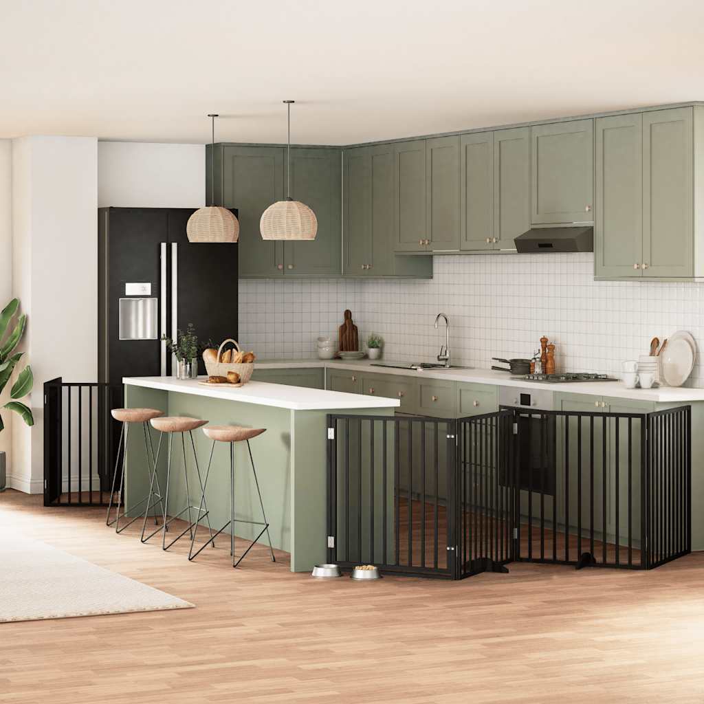 Cancello Cani Porta Pieghevole Nero 12 Pannelli 960 Cm Pioppo