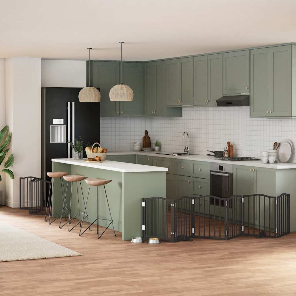 Cancello Per Cani Porta Pieghevole Nero 9 Pannelli 450cm Pioppo