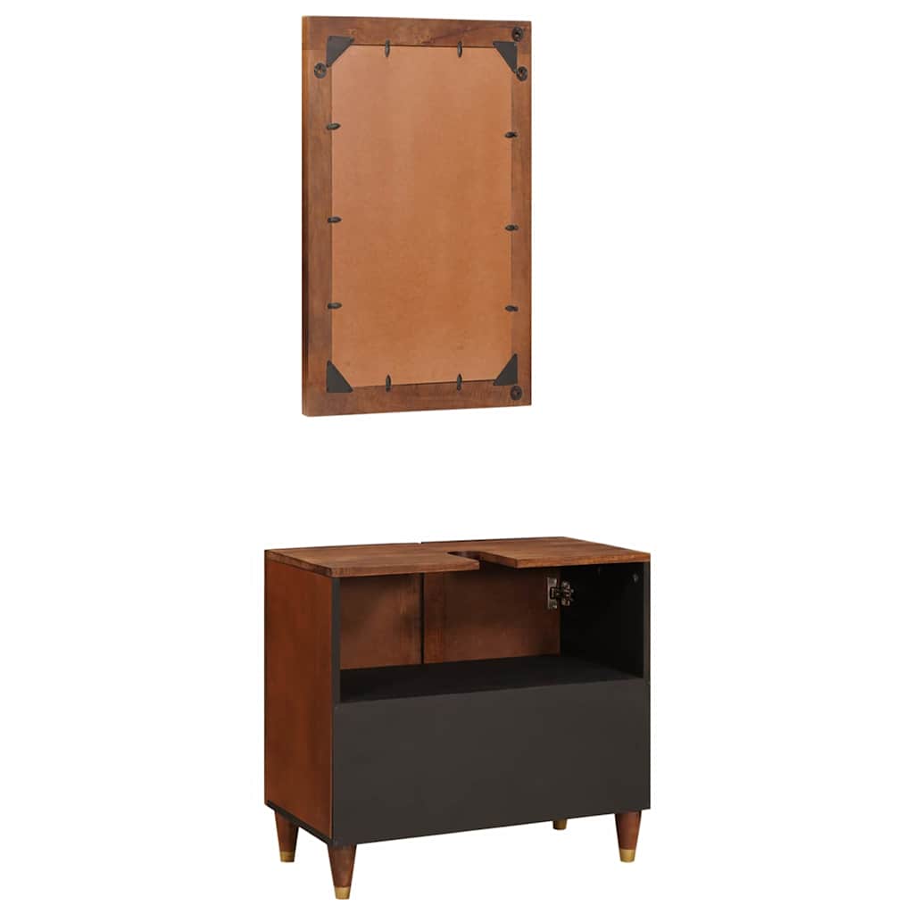 Mobile Da Bagno 2 Pcs Nero E Oro Legno Di Mango Massello - Image 6