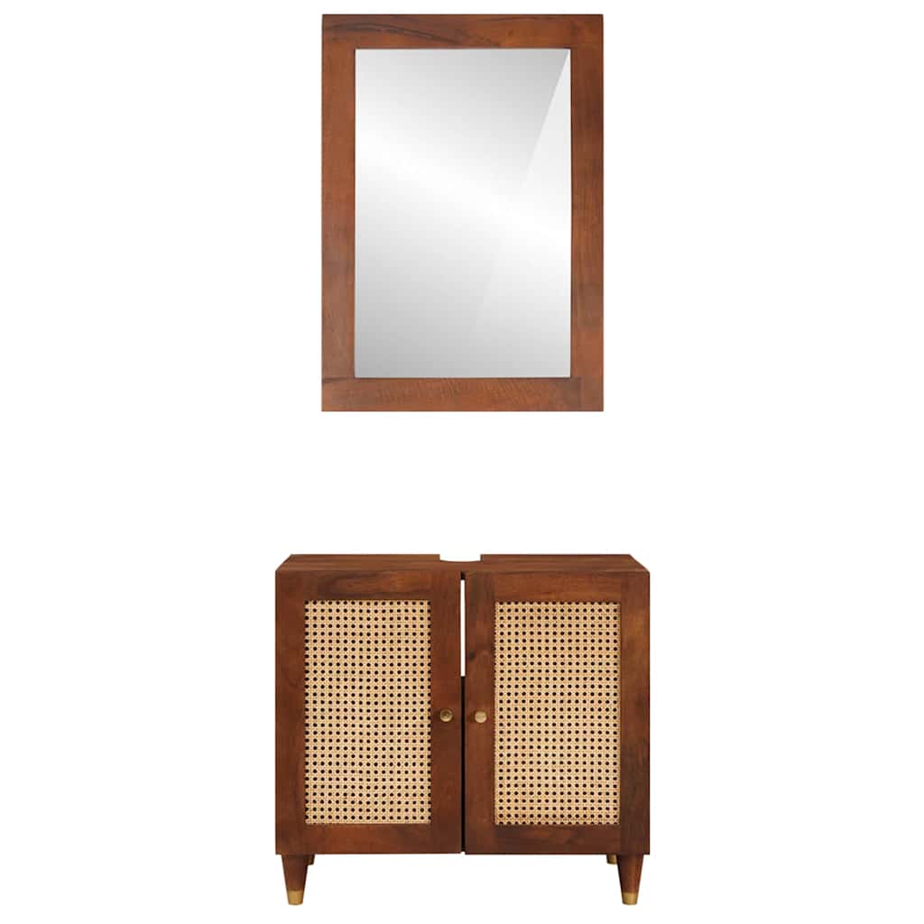 Mobile Da Bagno 2 Pcs Nero E Oro Legno Di Mango Massello - Image 5