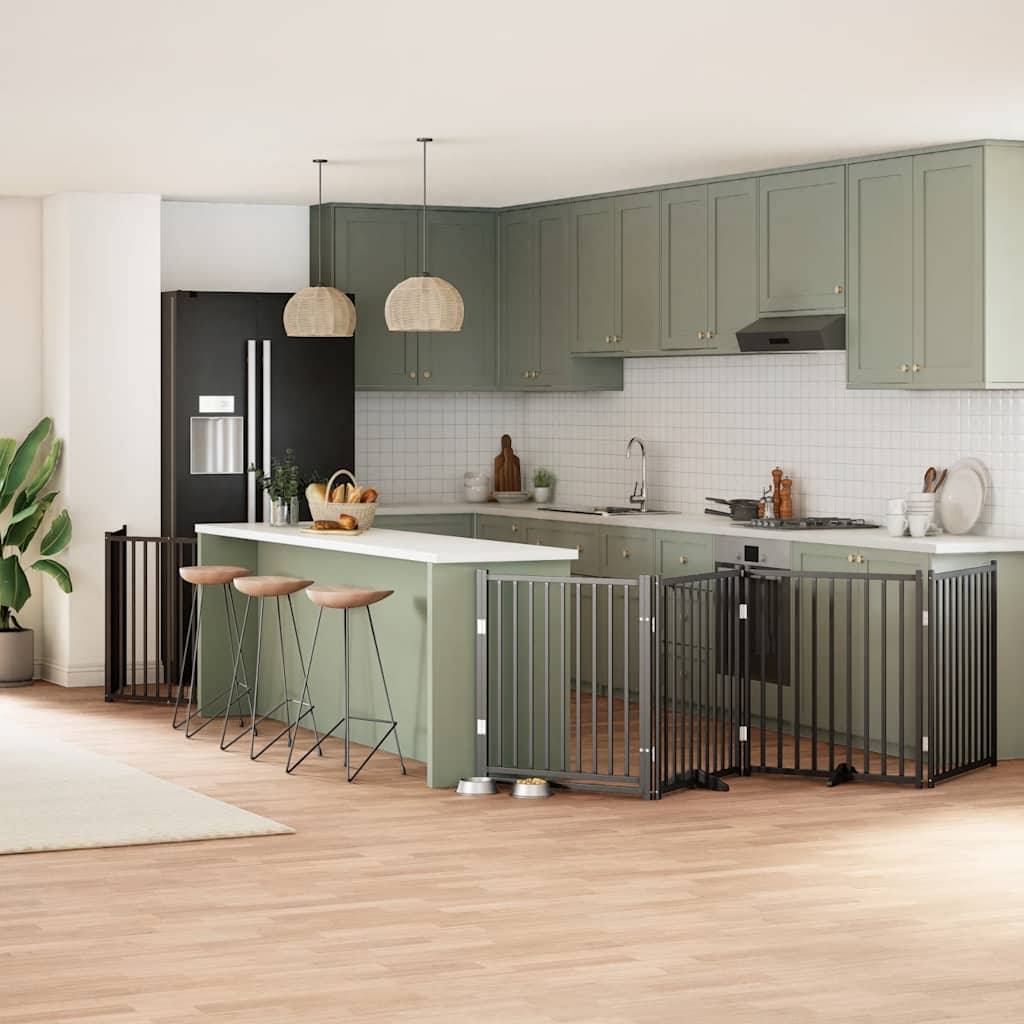 Cancello Cani Porta Pieghevole Nero 8 Pannelli 640 Cm Pioppo