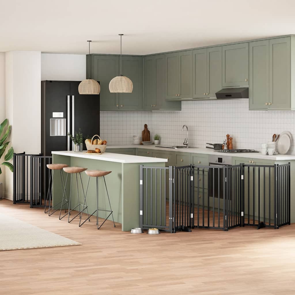 Cancello Cani Porta Pieghevole Nero 12 Pannelli 600 Cm Pioppo