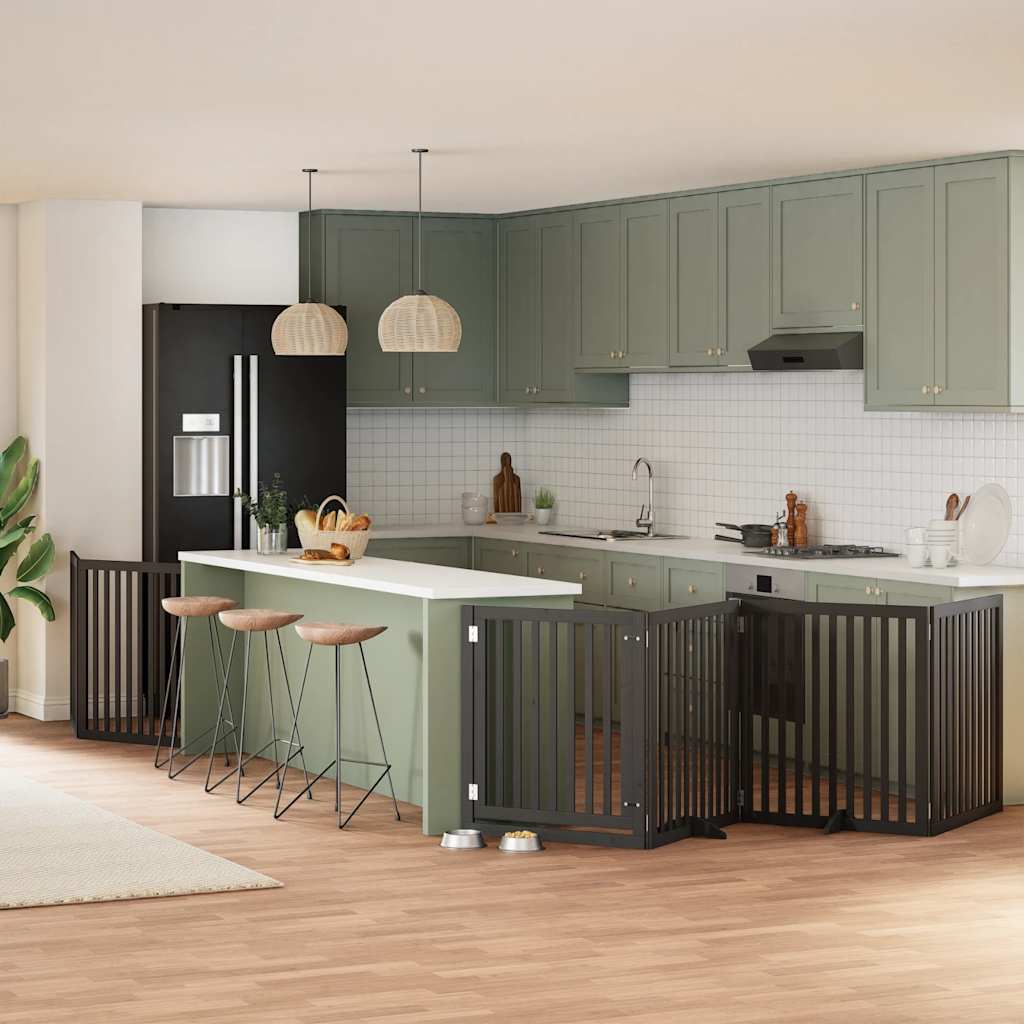 Cancello Per Cani Porta Pieghevole Nero 6 Pannelli 480cm Pioppo